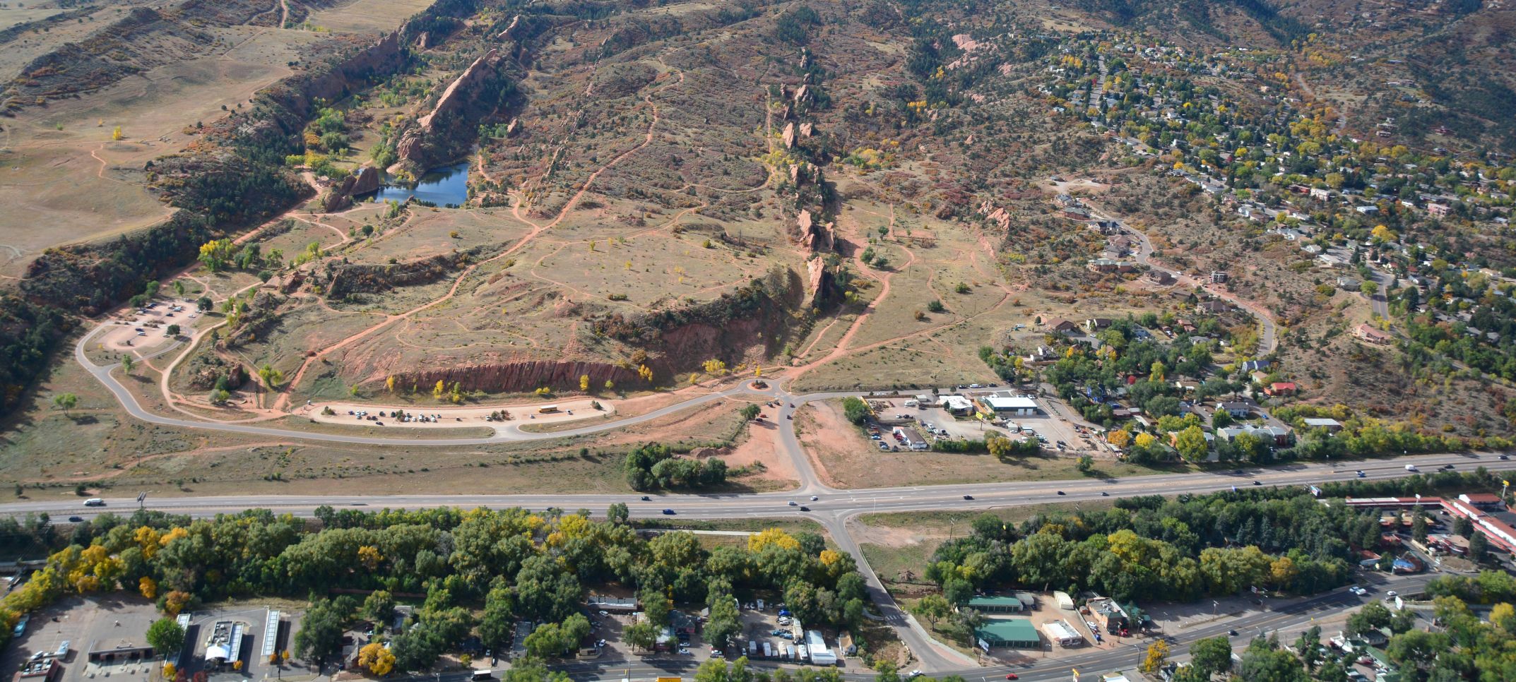 Red Rock Canyon Open Space, aerial of parking area.JPG